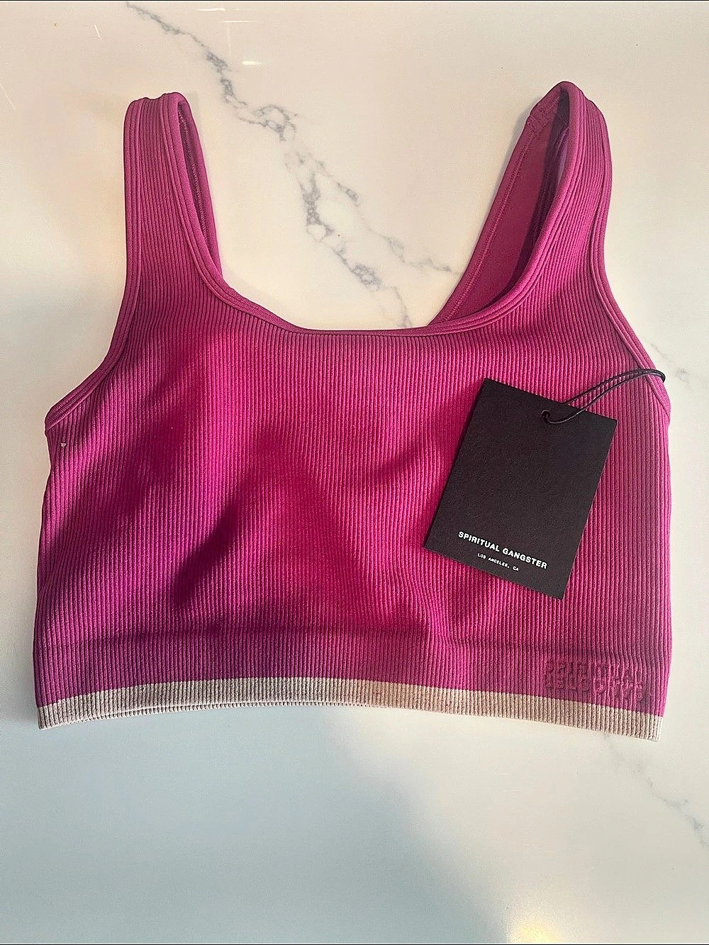 Spiritual Gangster Love Loving Live Bra Ribbed Bra Tank in Pink XS NWT